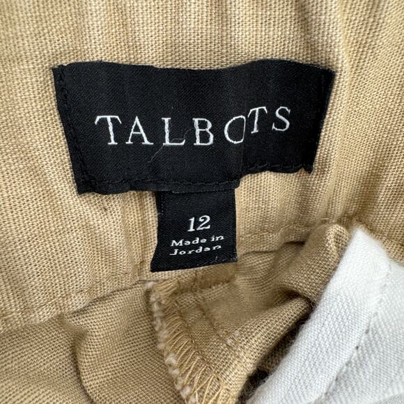 Talbots Cropped Pants Womens 12 Khaki Tan Coastal Cotton Tie Waist + Pockets - Picture 6 of 10